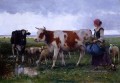 Bäuerin mit Kühen und Schaf Leben Bauernhof Realismus Julien Dupre